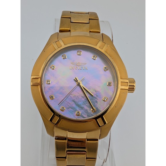 Invicta Pro Dive Mother of Pearl Dial 38mm Case 7.25" Gold Band- New Battery - Picture 1 of 8